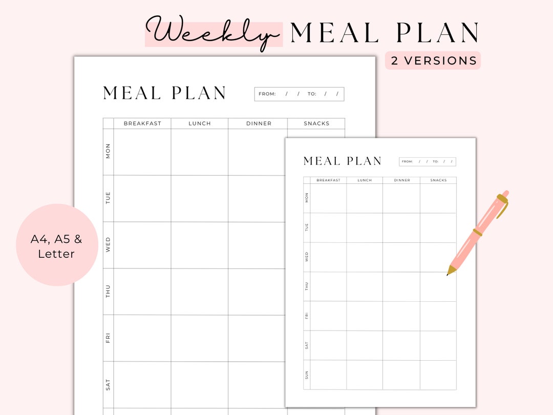 Meal Planner Printable Minimal Meal Plan Food Planner - Etsy
