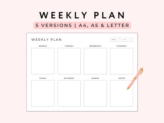 Weekly Planner Printable, Weekly Schedule, Weekly to Do List, Week at a  Glance, Weekly Calendar, Minimalist Weekly Planner PDF, A5/a4/letter - Etsy