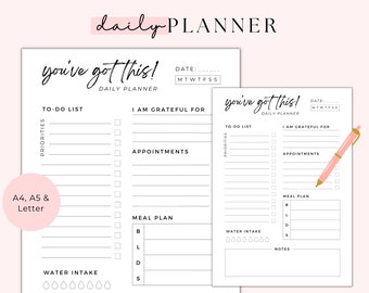 Daily Planner, Daily To Do List, Minimalist Daily Planner Printable, Productivity Planner, Daily Schedule, A5 Planner Inserts, A5/A4/Letter
