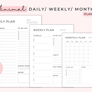 Minimal Daily Weekly Monthly Planner Printable, Planner Bundle, Planner Set, To Do List, Planner Inserts, Printable Planners, A5/A4/Letter