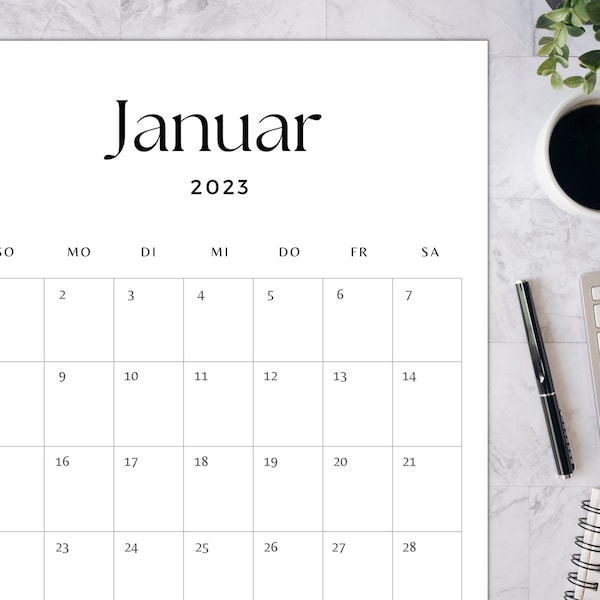 2023 Kalender Druckbar Deutsch Monatskalender Kalender zum Ausdrucken Hochformat Minimaler Monatlicher Wandkalender Briefgröße Sonntag Start