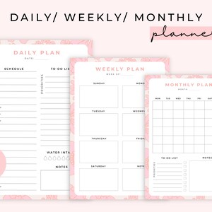 Daily Weekly Monthly Planner, Productivity Planner Set, Everyday Planner, Printable Planner Bundle, A5 Planner Inserts, PDF, A5/A4/Letter