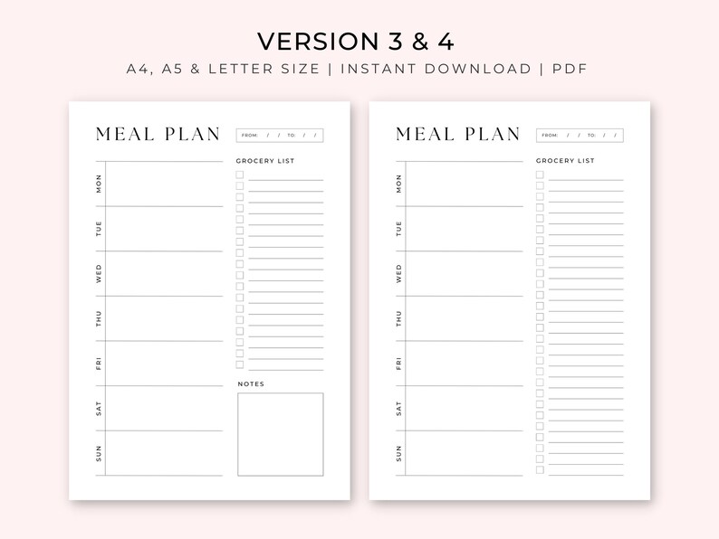 Weekly Meal Planner With Grocery List Printable Template, Menu Planning ...