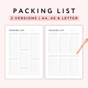 Blank Packing List Printable, Packing List Template, Vacation Packing ...