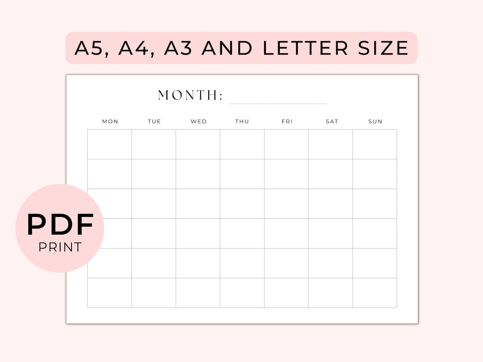 Blank Monthly Calendar Printable, Blank Calendar Page, Calendar ...