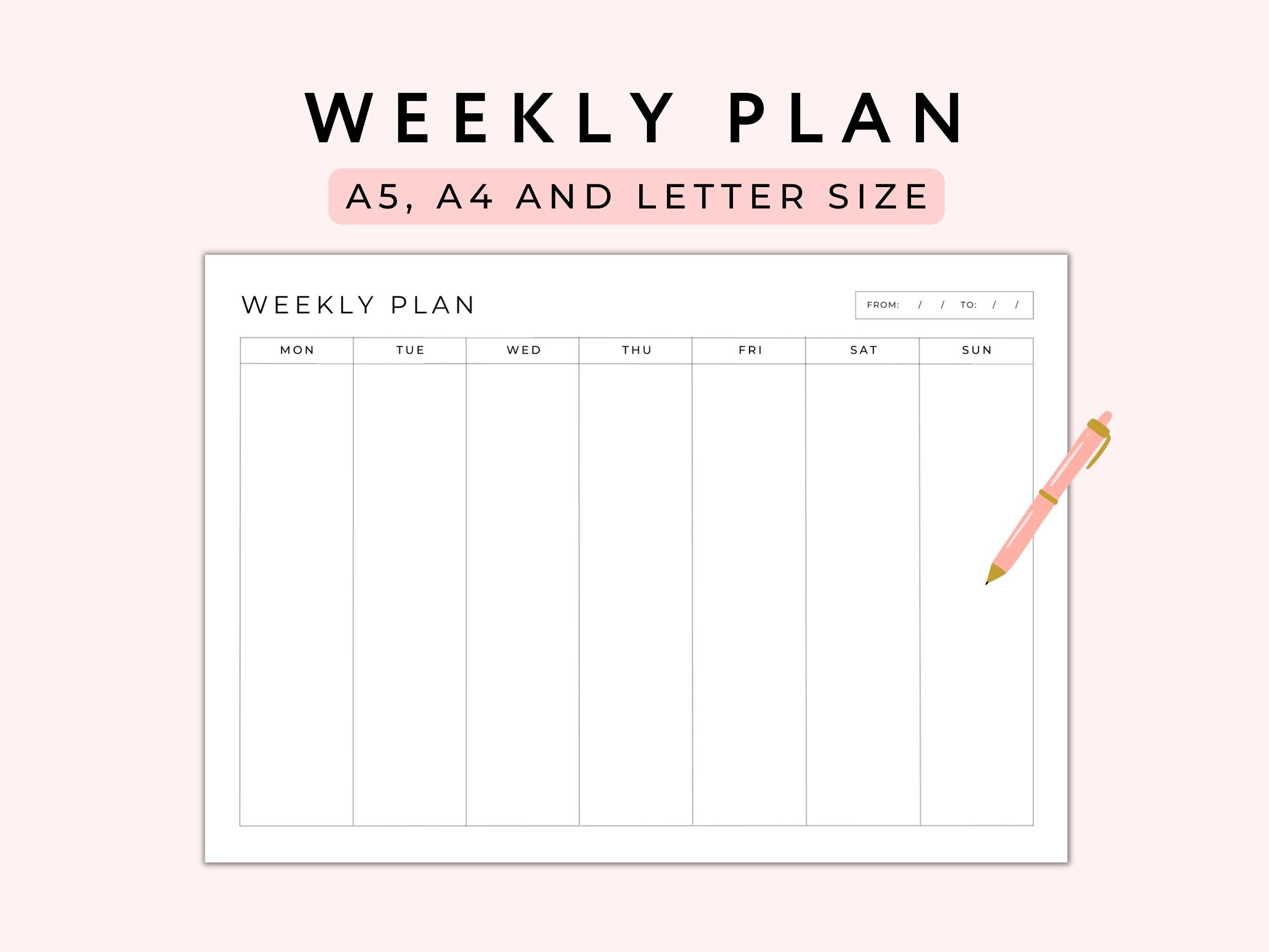 Weekly Planner Printable Landscape, Minimal Weekly Schedule, Weekly ...