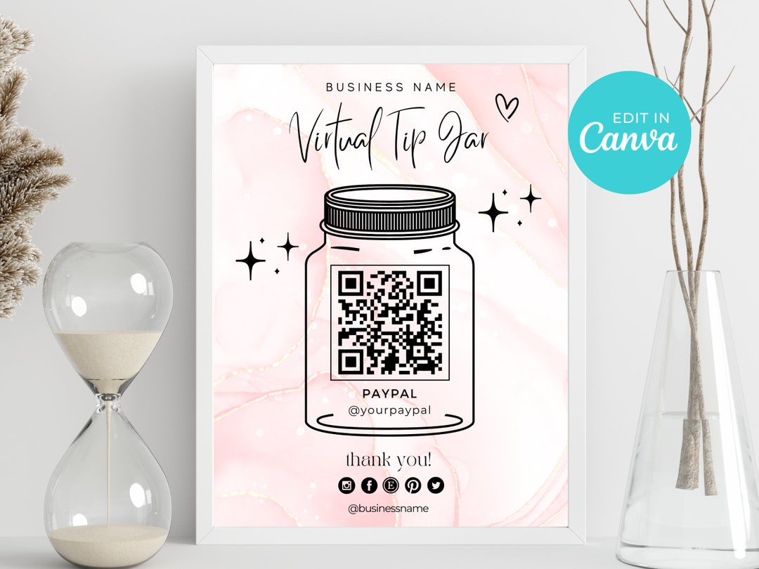 Virtual Tip Jar Sign Template Printable Tip Jar Paypal - Etsy