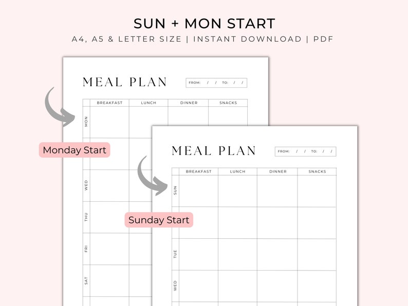 Meal Planner Printable Minimal Meal Plan Food Planner - Etsy