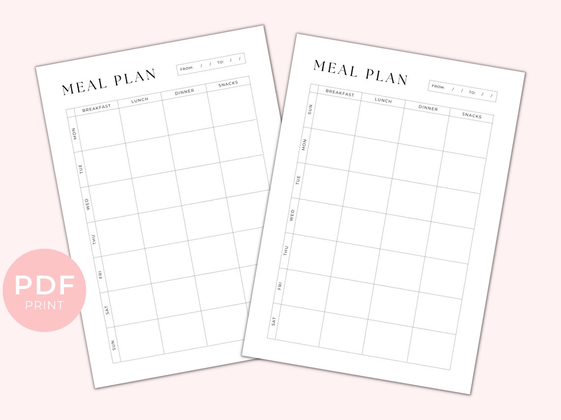 Meal Planner Printable Minimal Meal Plan Food Planner - Etsy