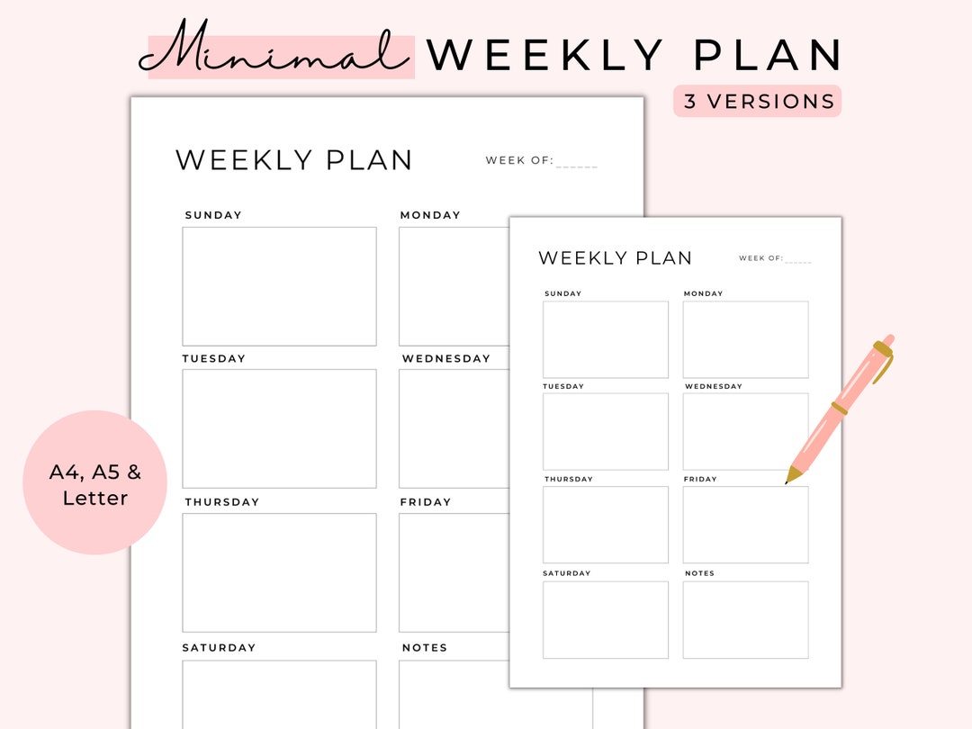 Minimal Weekly Planner Printable: Undated A4/a5/letter (PDF) - Etsy