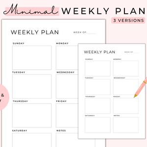 Minimal Weekly Planner Printable, Weekly Schedule, Weekly Planner To Do List, Weekly Organizer, Weekly Agenda, Undated Planner, A5/A4/Letter