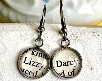 Elizabeth Bennet & Mr. Darcy - Pride and Prejudice by Jane Austen Book Jewelry Earrings (0062)