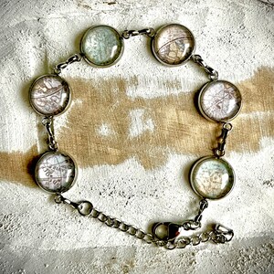 6-Dome Traveler&#39;s Bezel Bracelet made from recycled map crafting paper (0105)