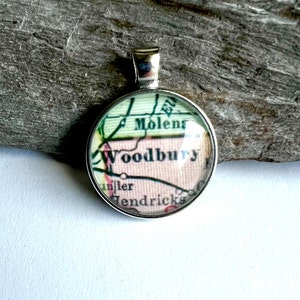 Woodbury, Meriwether County, Georgia Glass Dome Antique Map Pendant Necklace - Silver (0195)