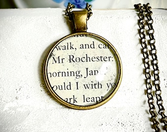 Book Clipping Jane Eyre by Charlotte Bronte Keepsake Pendant - Antique Bronze (0146)