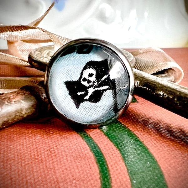 Lapel Pin - Pirate Flag - Jewelry Made from Recycled Books - 12mm (0077)