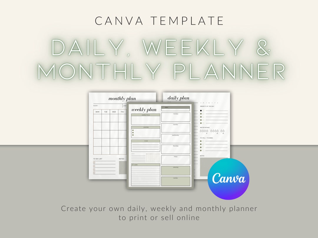 Digital Planner Template CANVA - Daily Planner, Weekly Planner, Monthly ...