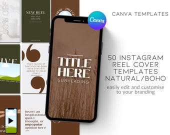 50 Instagram Reel Templates Canva Natural | Instagram Reel Templates Boho | Reel Cover Templates | Instagram Templates Canva Shades of Brown