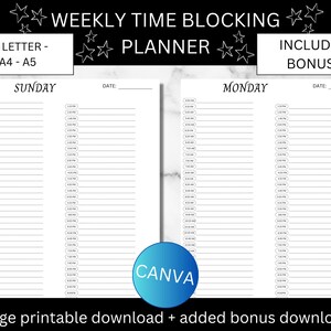 最小限の時間ブロック ワークシート、1 日 15 分の時間管理チャート、仕事週のタイム ボックス スプレッドシート、印刷可能な時間別テンプレート