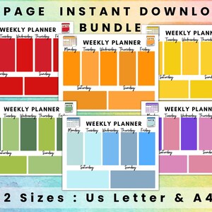 Weekly fillable rainbow planner bundle, Printable kids schedule, Colorful plan for teachers, Childrens study planner, Instant download pdf