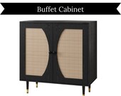Rattan Sideboard Buffet Cabinet, Storage Cabinet Console Table with Adjustable Shelves for Living Room, Dining Room, Bedroom (Natural)