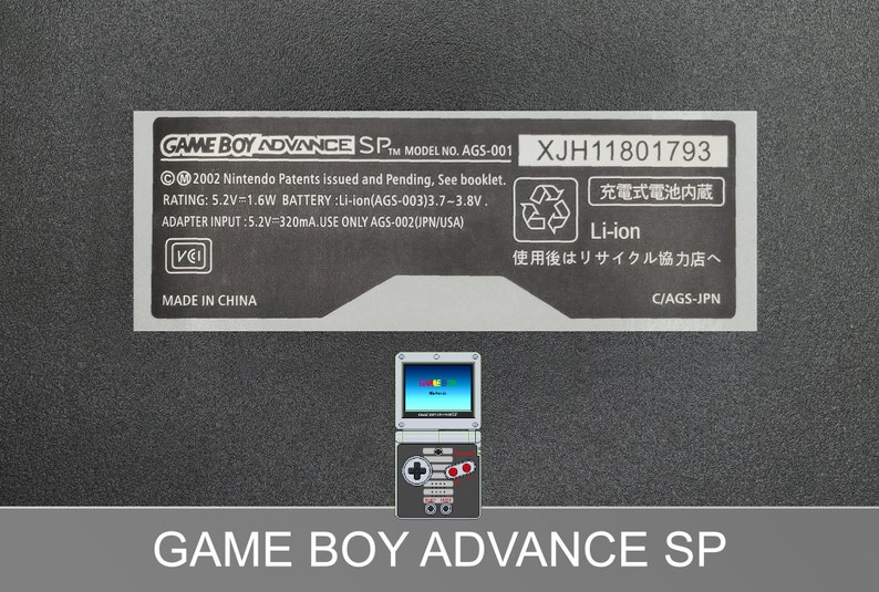 Game Boy Advance Sp Backlabel [C/AGB-JPN | AGS-001] Replacement Label ...