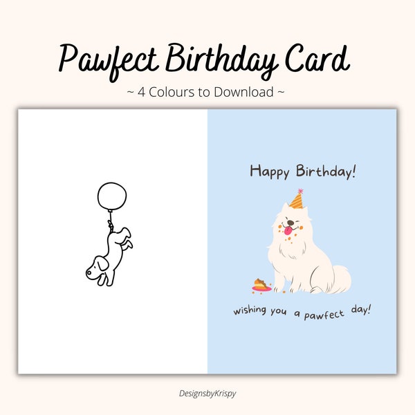 Printable Birthday Card, Minimalistic Dog Birthday Card, Digital Card, Birthday Card PDF, Puppy Birthday Card, Downloadable Birthday Card