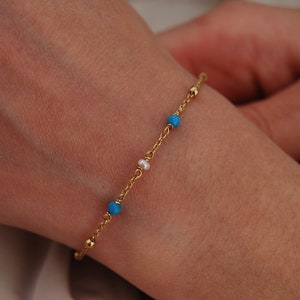 Bracelet perles turquoise, bracelet argent 925, bracelet empilable, bracelet minimal, bracelet pierres précieuses, bracelet perles délicates.