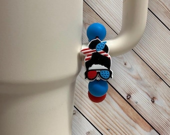 Red White Blue Tumbler Handle Charm | 4th | Fourth of July | Memorial Day | Silicone Charm | Beaded Bracelet Accessory | America USA Merica