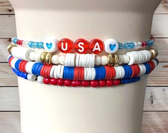 Red White Blue Tumbler Bracelet Stack: Patriotic Cup Accessories