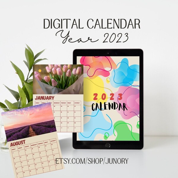 2023 Kalender, vertikal, digital, druckbar, bunt, Blumendesign. Für Iphone, Samsung, Ipad, Tablets, Androids.