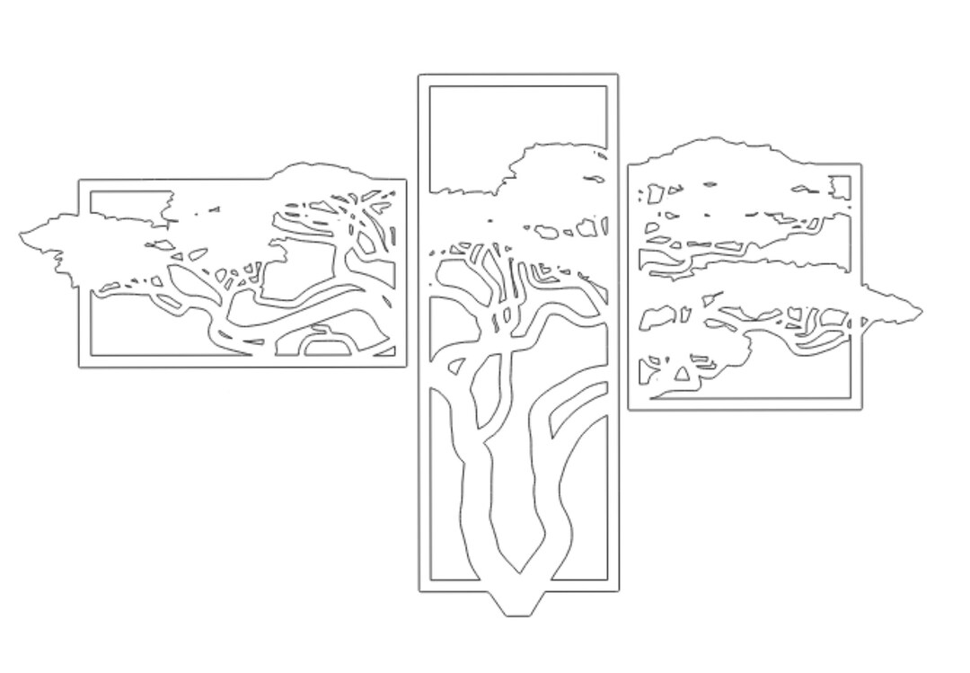 Laser Cut Dxf Machine Drawing Ready , Triple Tree Wall Decor Set DXF ...