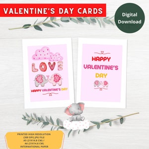 Elephants love greeting cards / Printable Valentine&#39;s Cards / INSTANT DIGITAL DOWNLOAD