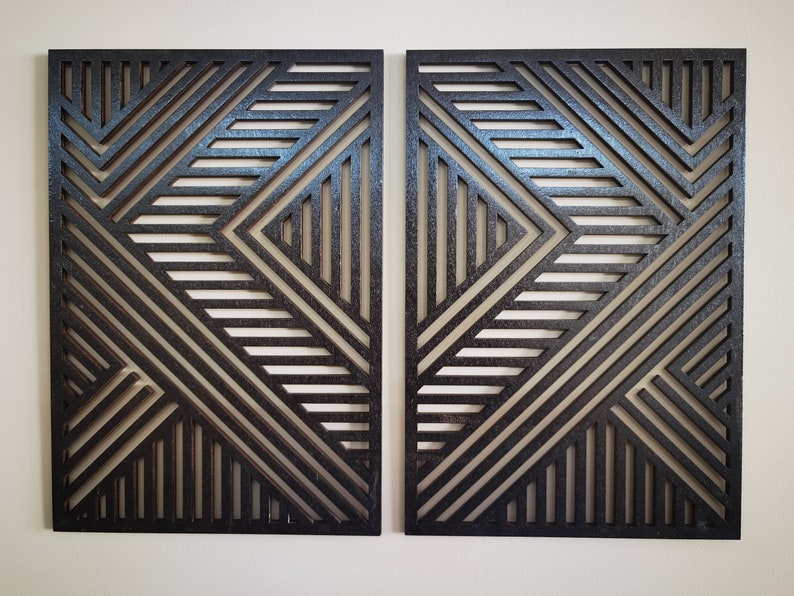 Geometric Wood Wall Art Set Wooden Wall Art Set of 2 - Etsy