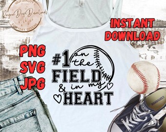 Baseball-Mama-Shirt-Design, 1 auf dem Spielfeld in meinem Herzen (SVG PNG JPG)