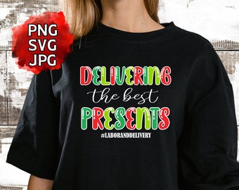 Maglietta natalizia per infermiera del reparto maternità (SVG), consegna regali (PNG, JPG)
