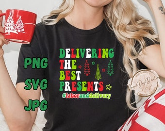 Infermiera di sala parto Natale SVG, Consegna regali (png, svg, jpg)