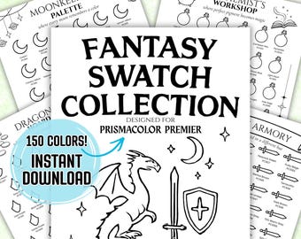 Prismacolor Premier 150 Swatch Chart Printable, Fantasy Themed Color Sheet Coloring Companion