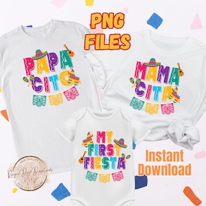 Ma première fiesta familiale png, conception de chemise pour premier anniversaire, fête de 1er anniversaire sur le thème de la fiesta, Mamacita Papacito png, png de fête assortie coloré