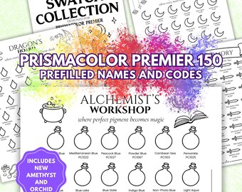 Prismacolor Premier 150 Swatch Chart Prefilled, Fantasy Coloring Organizer PDF, Updated Amethyst and Orchid
