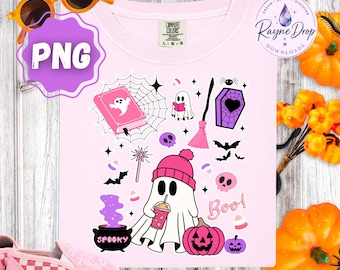 Pastel Halloween Ghost PNG, Pink and Purple Girly Spooky Coquette Clipart Design