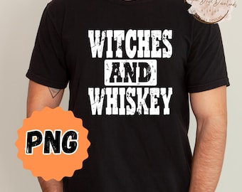 Witches and Whiskey PNG, Halloween Distressed Retro Country Shirt Design