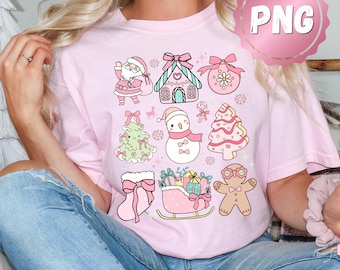 Coquette Pastel Christmas PNG, Pink Bow Girly Holiday Clipart Design