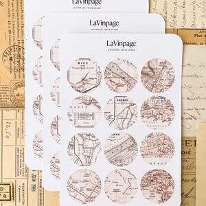 Runder Aufkleber Landkarte Ephemera Aufkleber Blatt Journal Vintage Stickers Bullet Journal Ephemera Bujo