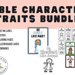 Bible Character Traits Bundle: Christian Posters, Flash Cards, Coloring Pages