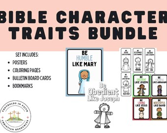 聖書の登場人物の特徴セット：キリスト教のポスター、フラッシュカード、塗り絵