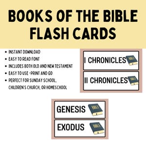 Fichas imprimibles de los libros de la Biblia / Antiguo y Nuevo Testamento / Archivo digital listo para usar