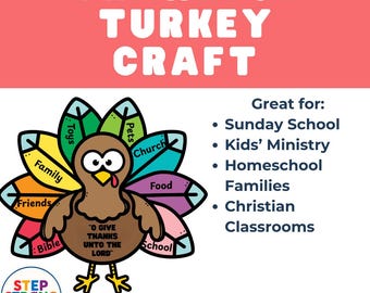 感謝の気持ちを込めた七面鳥の工作（印刷可能）｜子供向け感謝祭アクティビティ｜聖書の言葉を使った感謝の工作｜日曜学校、ホームスクール、キッズ教会