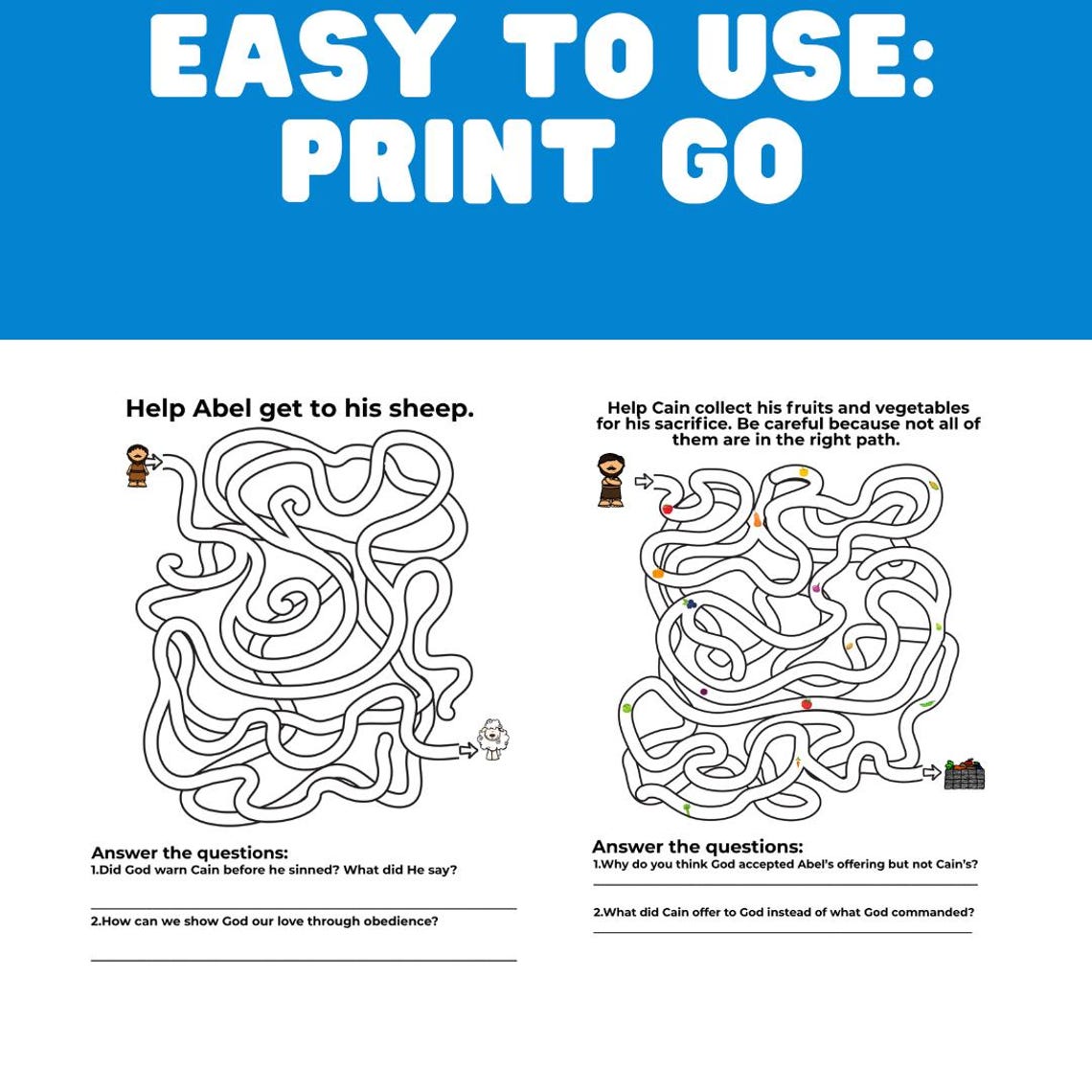 Cain and Abel Bible Activity Pack: Sunday School Worksheets (digital ...