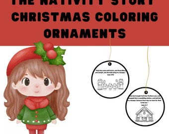 キリスト降誕物語、KJV聖書の一節を使ったクリスマスオーナメントの塗り絵（印刷可能なPDF）